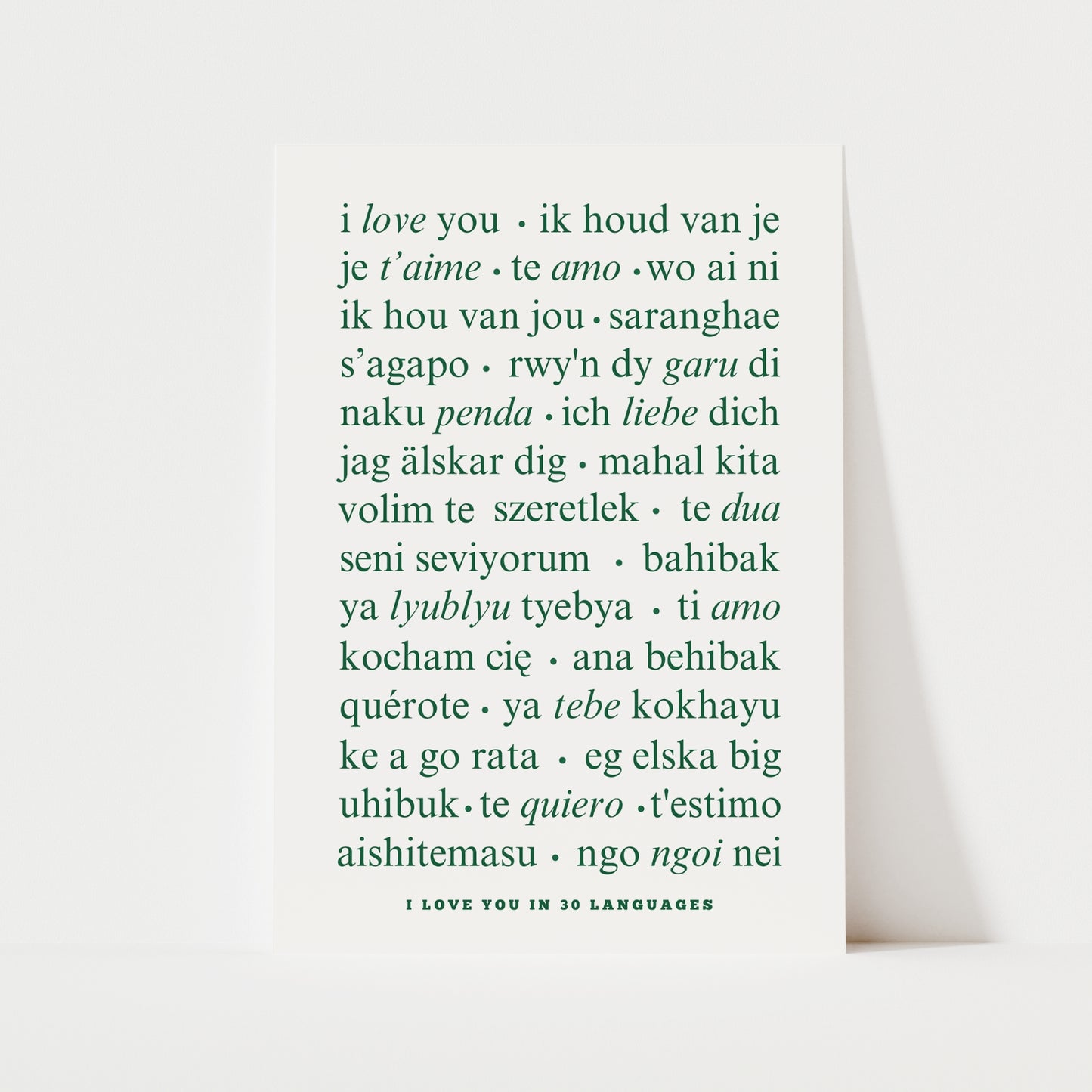 I Love You In 30 Languages Print | 5 Colours | Typography
