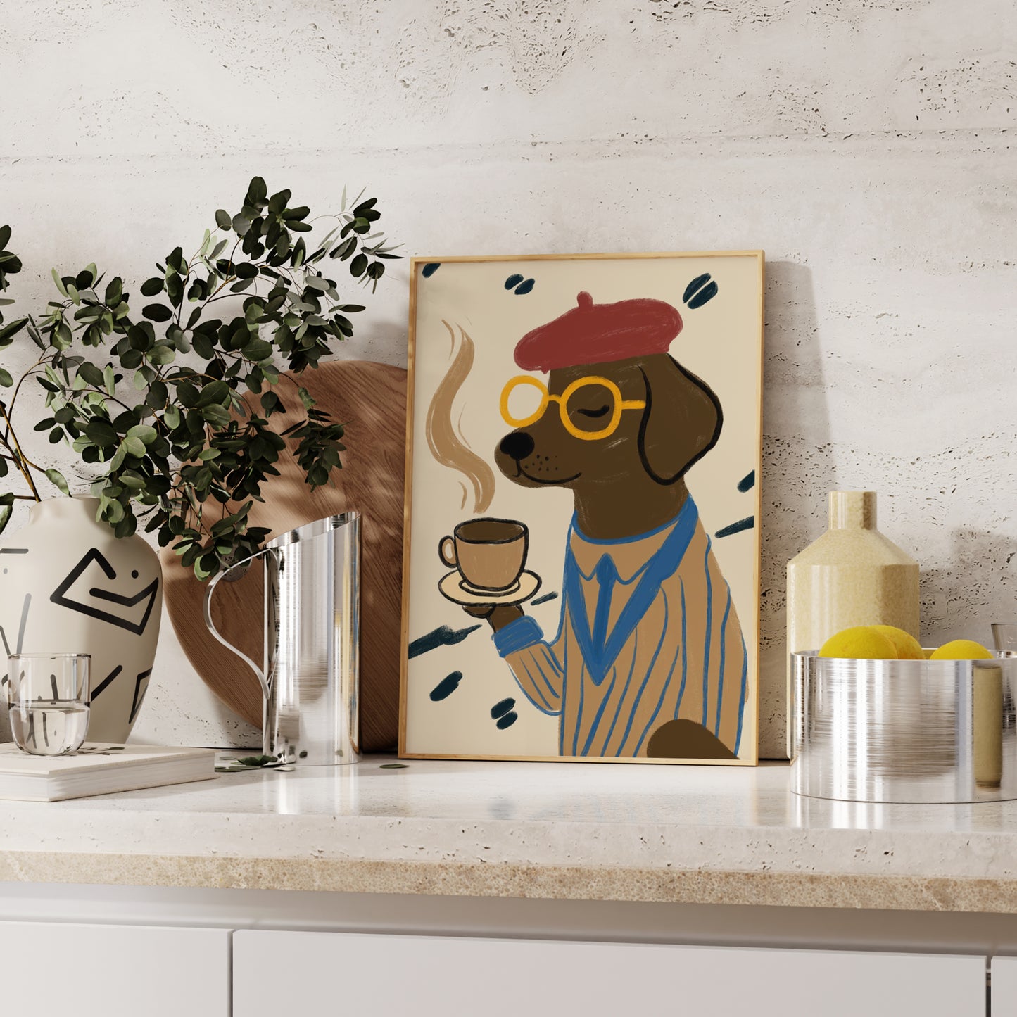 Dog Drinking Coffee Print | Funky