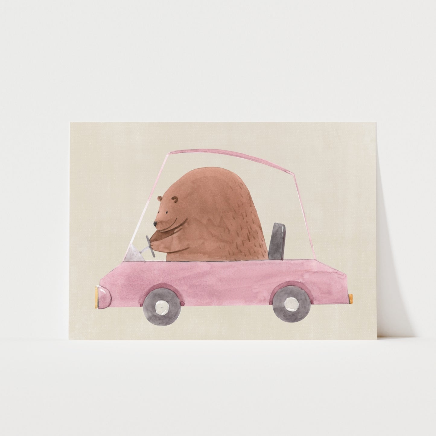 Bear Driving Car Print | 4 Colours | Nursery & Kids