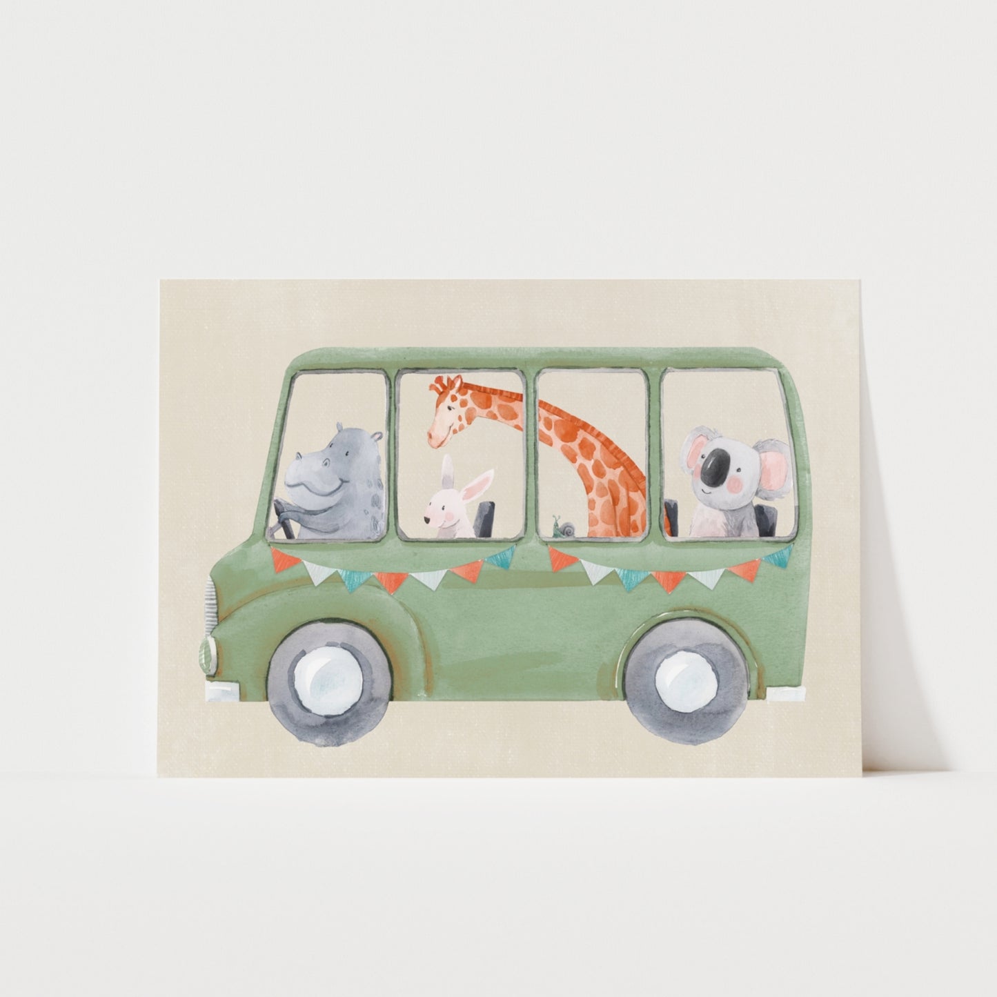 Animal School Bus Print | 4 Colours | Nursery & Kids