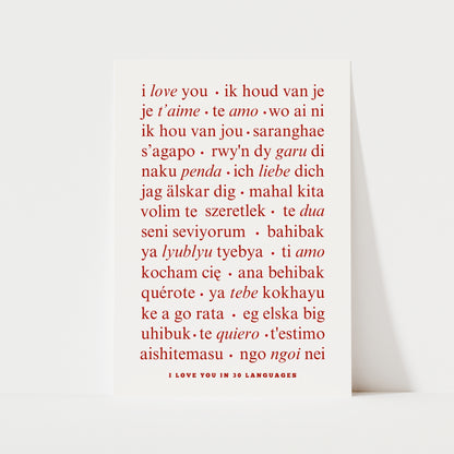I Love You In 30 Languages Print | 5 Colours | Typography