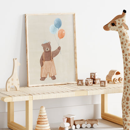 Bear With Balloons Print | 3 Colours | Nursery & Kids