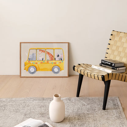 Animal School Bus Print | 4 Colours | Nursery & Kids