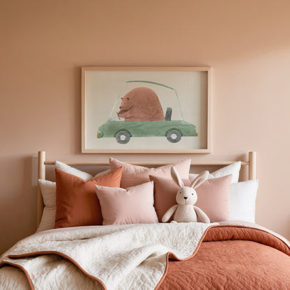 Bear Driving Car Print | 4 Colours | Nursery & Kids