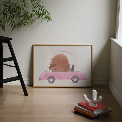 Bear Driving Car Print | 4 Colours | Nursery & Kids