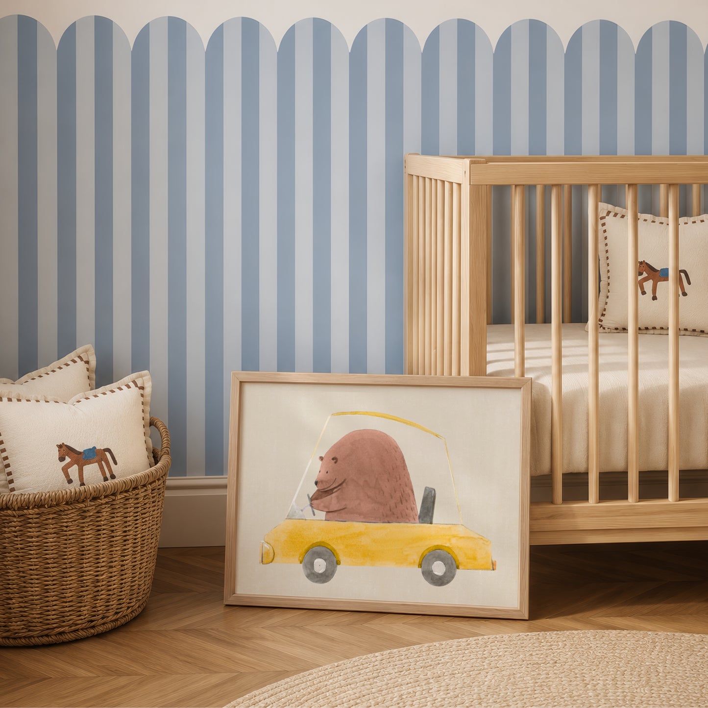 Bear Driving Car Print | 4 Colours | Nursery & Kids