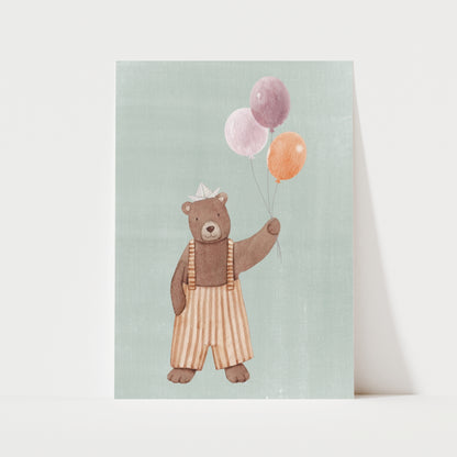 Bear With Balloons Print | 3 Colours | Nursery & Kids