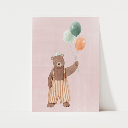 Bear With Balloons Print | 3 Colours | Nursery & Kids