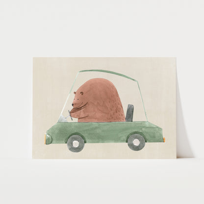 Bear Driving Car Print | 4 Colours | Nursery & Kids
