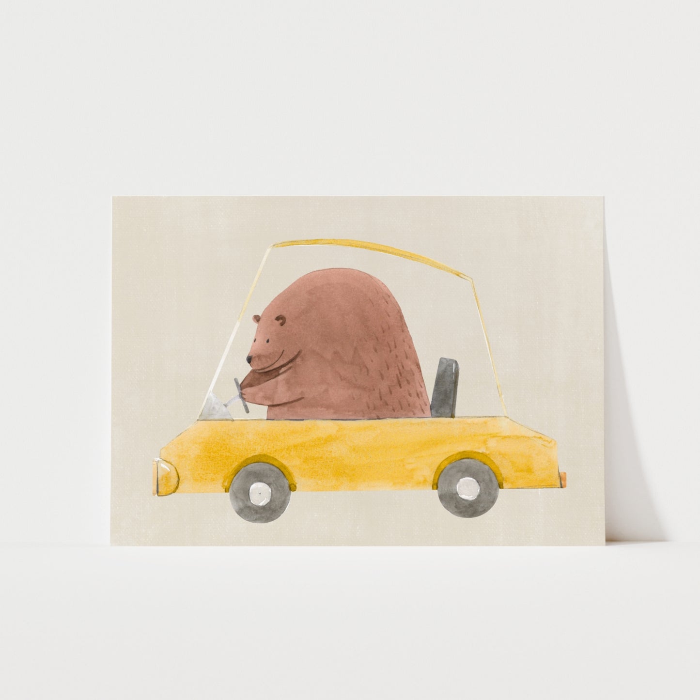 Bear Driving Car Print | 4 Colours | Nursery & Kids