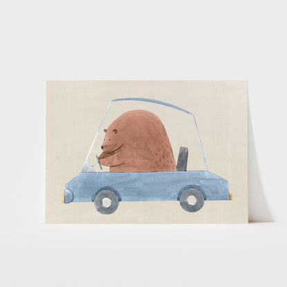 Bear Driving Car Print | 4 Colours | Nursery & Kids