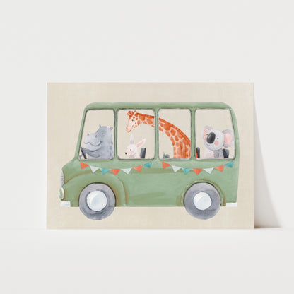 Animal School Bus Print | 4 Colours | Nursery & Kids