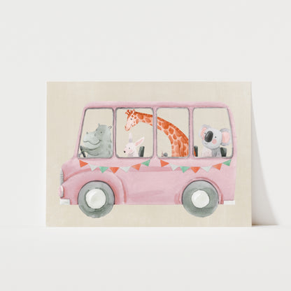 Animal School Bus Print | 4 Colours | Nursery & Kids