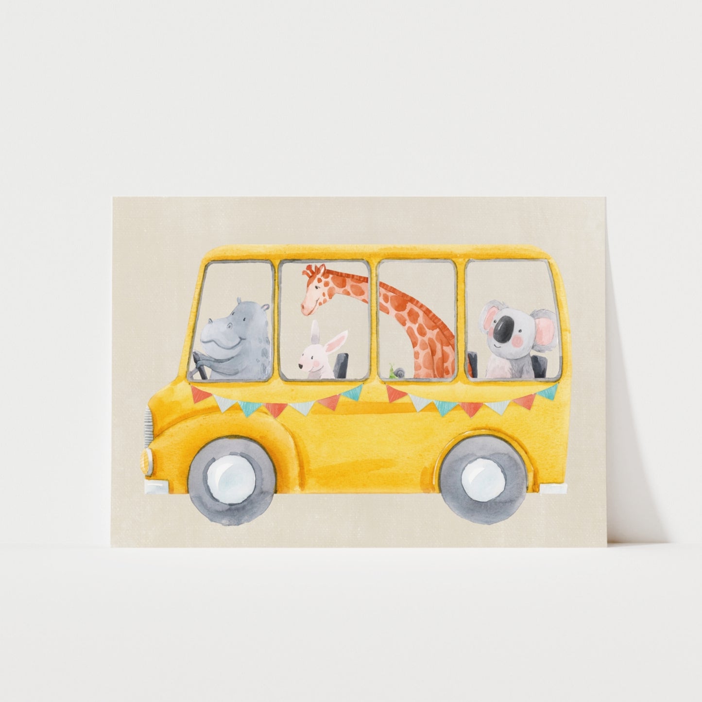 Animal School Bus Print | 4 Colours | Nursery & Kids