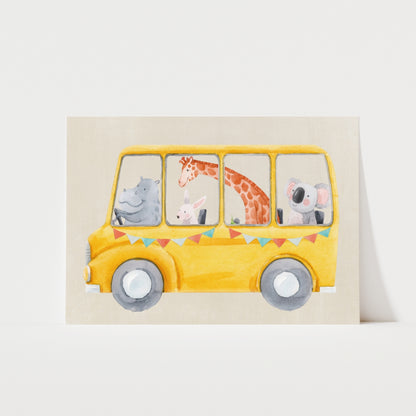 Animal School Bus Print | 4 Colours | Nursery & Kids