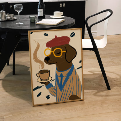 Dog Drinking Coffee Print | Funky