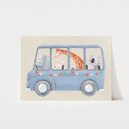 Animal School Bus Print | 4 Colours | Nursery & Kids