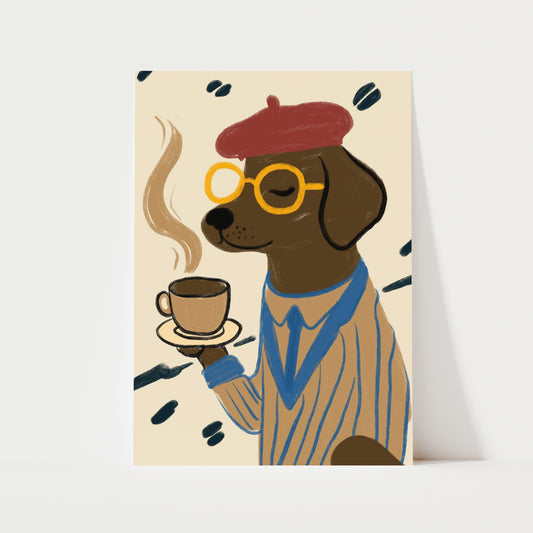 Dog Drinking Coffee Print | Funky